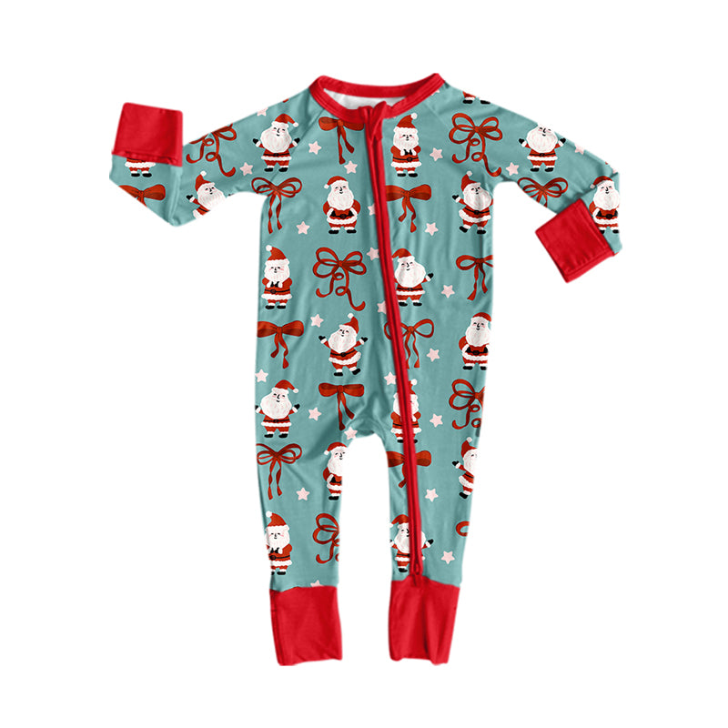 Preorder moq 5 Baby Girls Bows Santa Christmas Two Way Zip Convertible Rompers