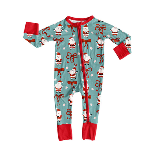 Preorder moq 5 Baby Girls Bows Santa Christmas Two Way Zip Convertible Rompers