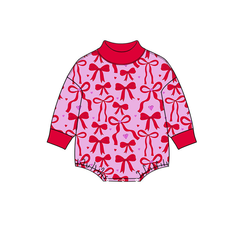 Preorder moq 5 Baby Girls Long Sleeve Bows Hearts Valentines Ruffle Romper