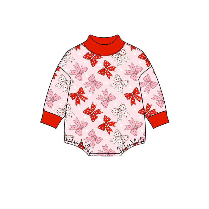 Preorder moq 5 Baby Girls Long Sleeve Hearts Bows Valentines Ruffle Romper