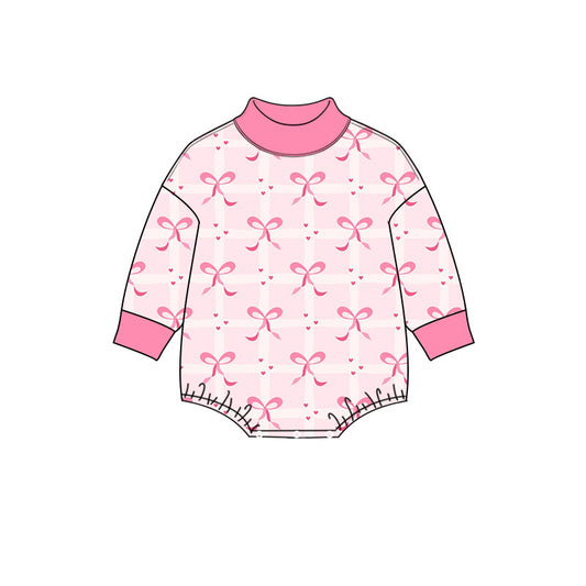 Preorder moq 5 Baby Girls Long Sleeve Pink Checked Bows Hearts Valentines Ruffle Romper