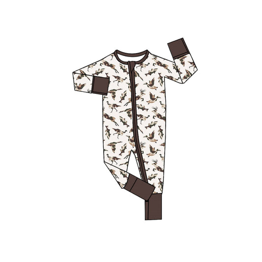 Preorder moq 5 Baby Boys Ducks Hunting Two Way Zip Convertible Romper
