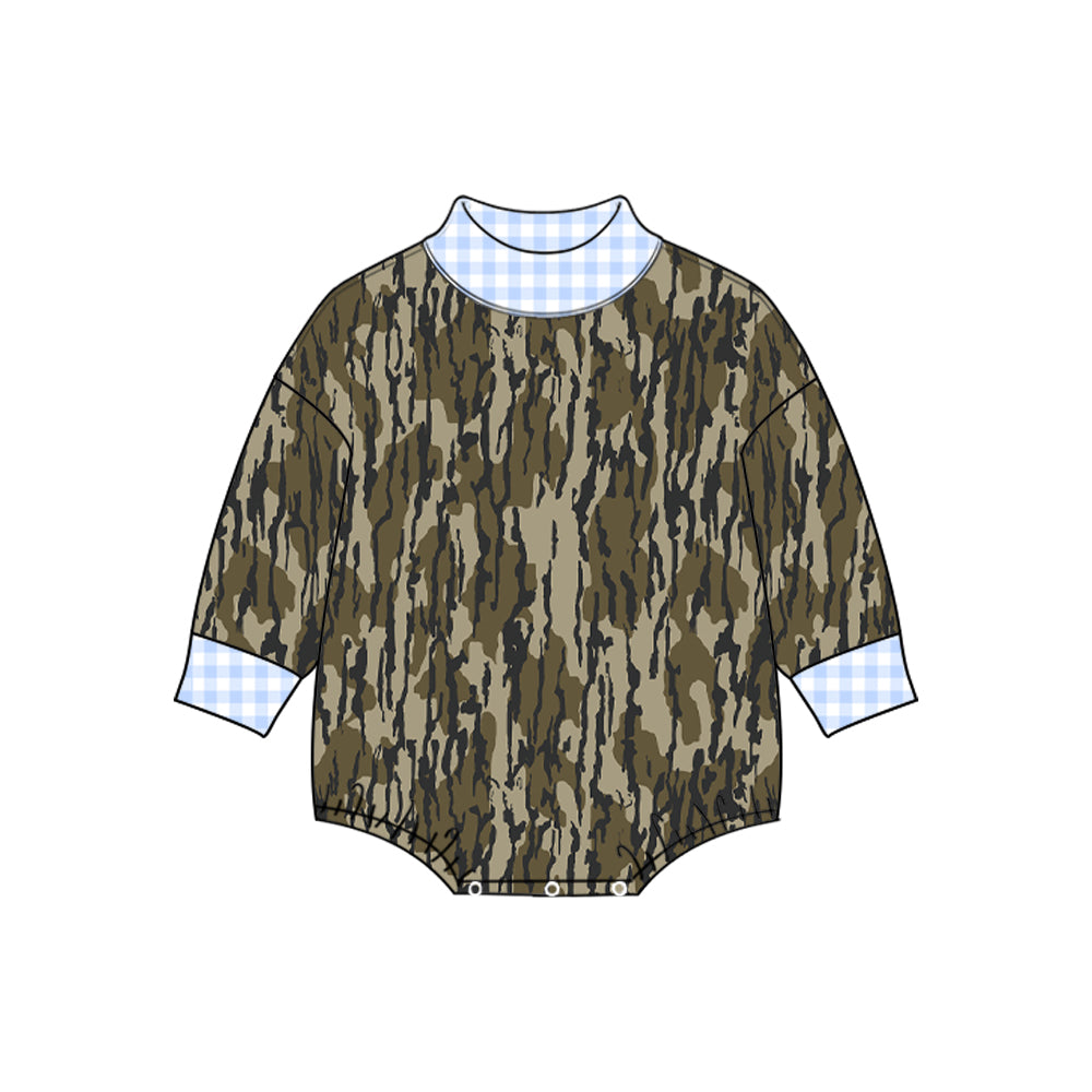 Preorder moq 5 Baby Boys Long Sleeve Southern Wood Camo Rompers