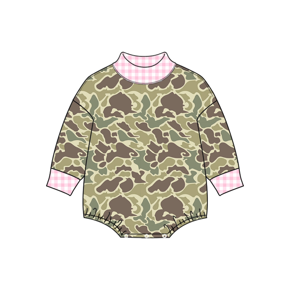Preorder moq 5 Baby Girls Long Sleeve Southern Green Camo Rompers