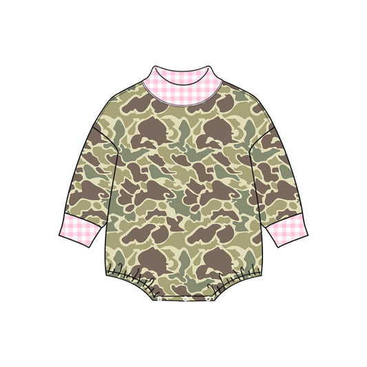 Preorder moq 5 Baby Girls Long Sleeve Southern Green Camo Rompers