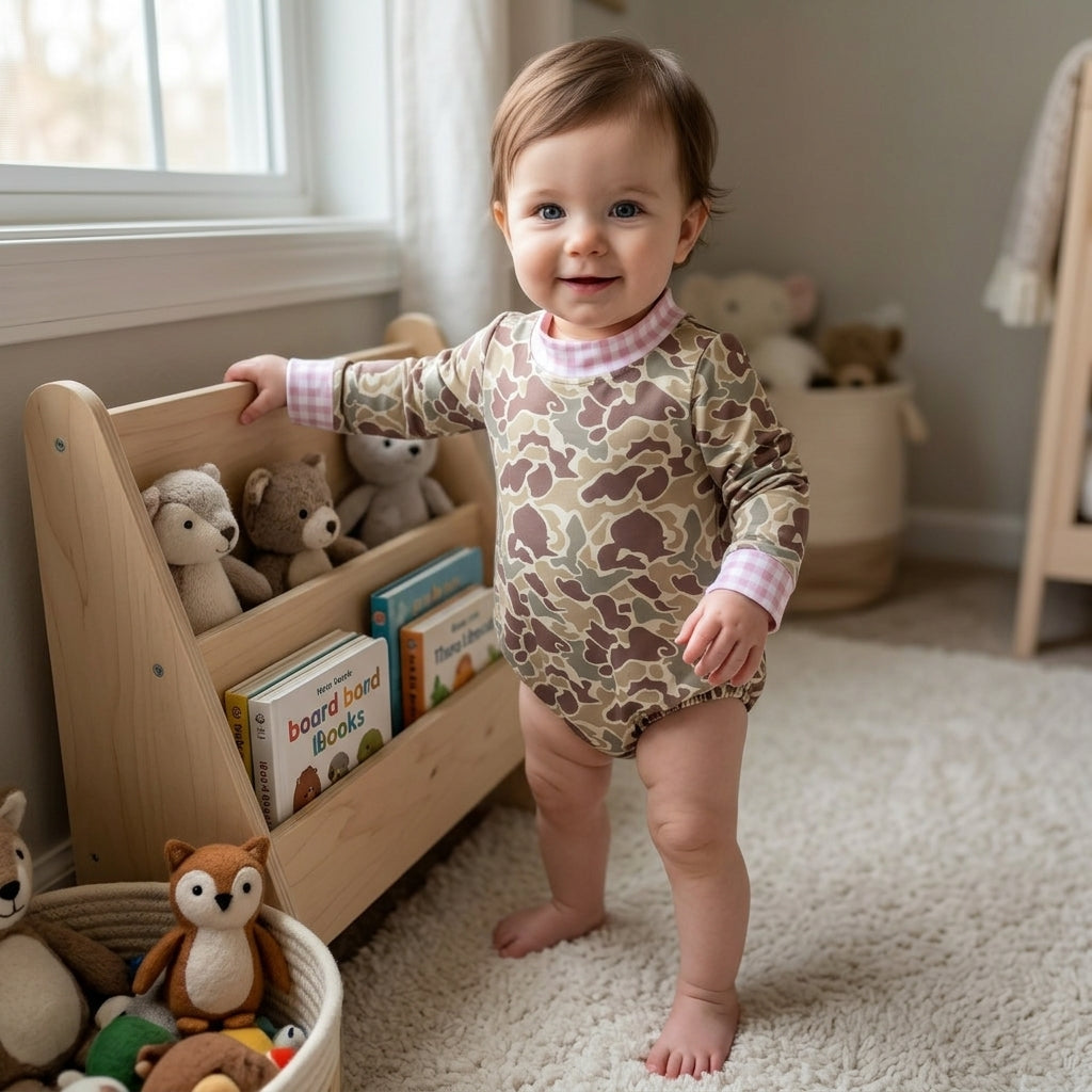 Baby Girls Long Sleeve Pink Khaki Green Camo Choker Rompers