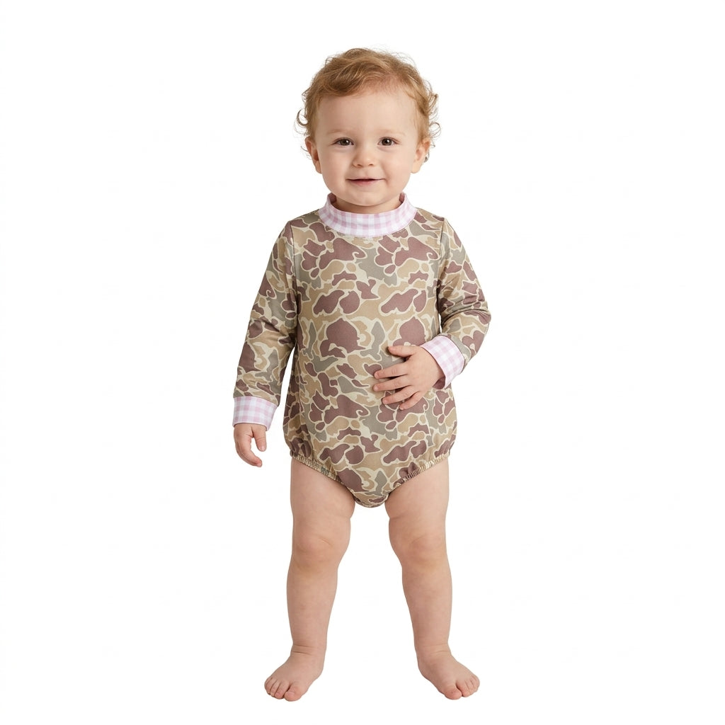 Baby Girls Long Sleeve Pink Khaki Green Camo Choker Rompers