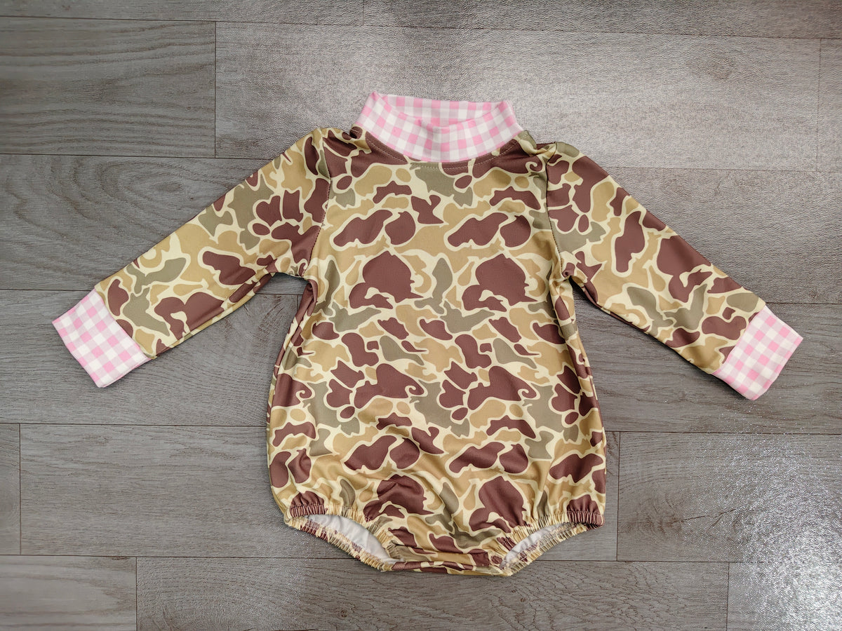 Baby Girls Long Sleeve Khaki Green Camo Choker Rompers Preorder