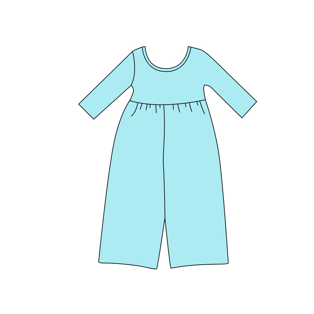 Preorder moq 5 Baby Girls Aqua Long Sleeve Pant Jumpsuits