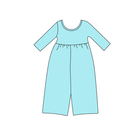 Preorder moq 5 Baby Girls Aqua Long Sleeve Pant Jumpsuits