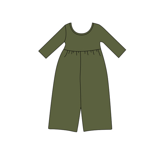Preorder moq 5 Baby Girls Olive Long Sleeve Pant Jumpsuits