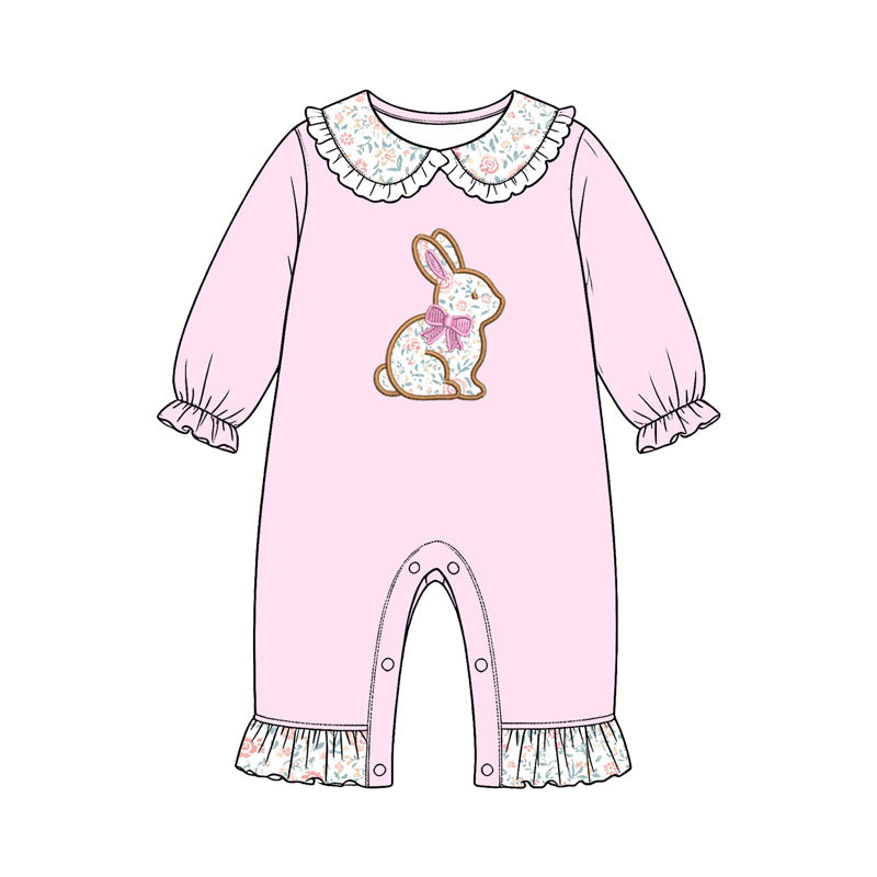Preorder moq 5 Baby Girls Flowers Rabbit Easter Collar Ruffle Pant Rompers