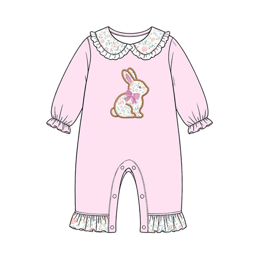 Preorder moq 5 Baby Girls Flowers Rabbit Easter Collar Ruffle Pant Rompers
