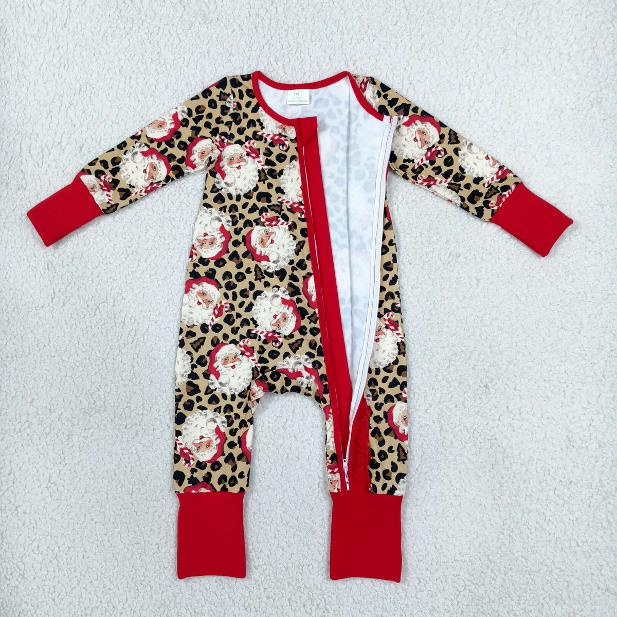 Baby Girls Leopard Santa Christmas Two Way Ruffle Zip Convertible Rompers