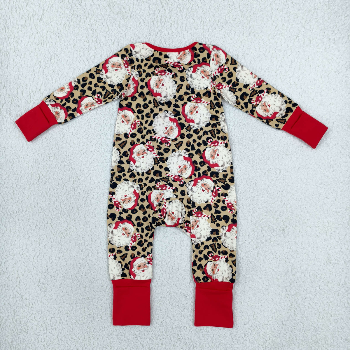 Baby Girls Leopard Santa Christmas Two Way Ruffle Zip Convertible Rompers