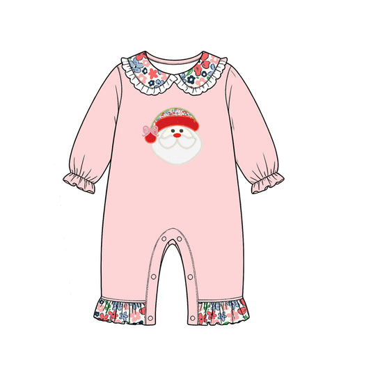 Preorder moq 5 Baby Girls Flower Santa Christmas Collar Ruffle Pant Rompers