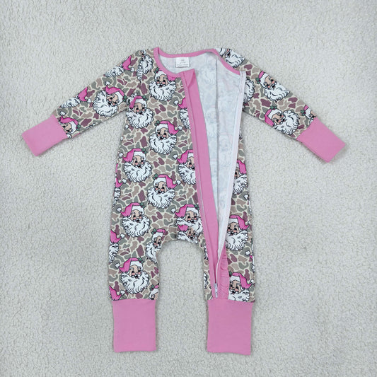 Baby Girls Khaki Camo Santa Christmas Two Way Ruffle Zip Convertible Rompers