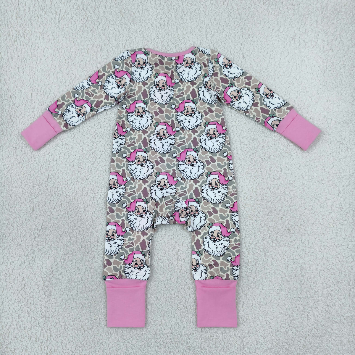 Baby Girls Khaki Camo Santa Christmas Two Way Ruffle Zip Convertible Rompers