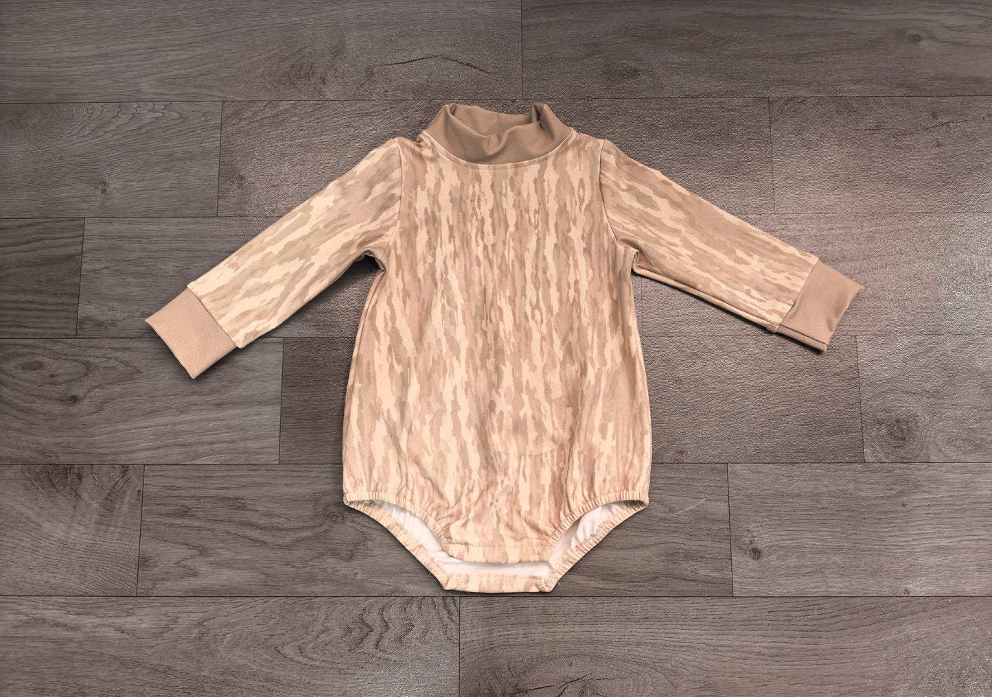 Preorder Baby Boys Long Sleeve Southern Khaki Wood Camo Rompers