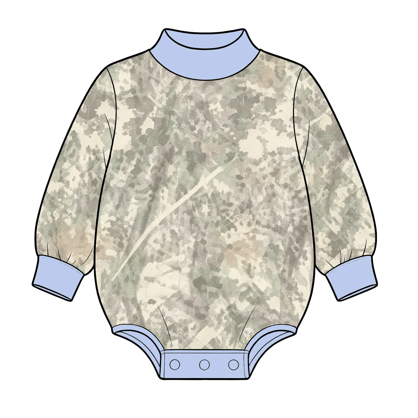 Preorder moq 5 Baby Boys Long Sleeve Southern Khaki Camo Rompers