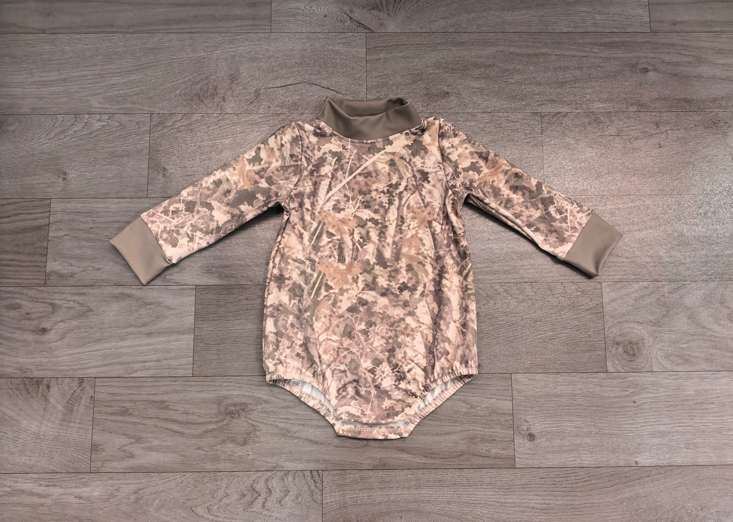 Preorder Baby Boys Long Sleeve Southern Khaki Leaves Camo Rompers