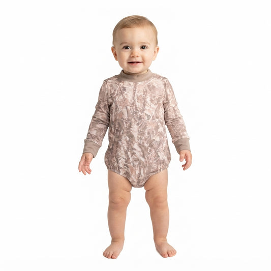 Baby Kids Long Sleeve Grey Khaki Leaves Camo Yoga Active Choker Rompers