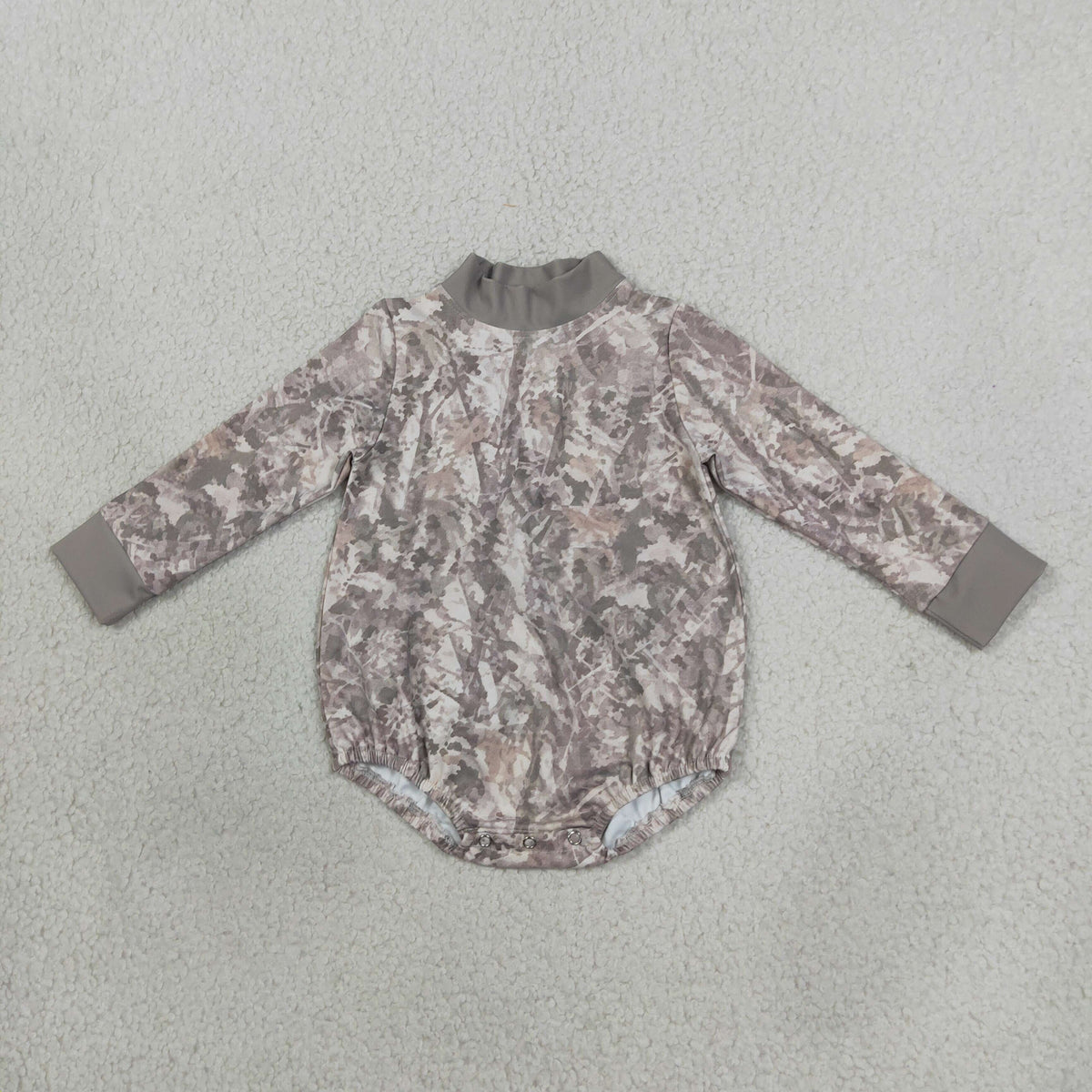 Baby Kids Long Sleeve Grey Khaki Leaves Camo Yoga Active Choker Rompers