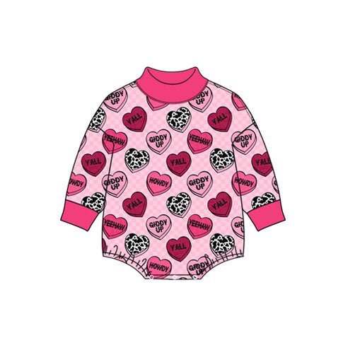 Preorder moq 5 Baby Girls Pink Checked Cow Print Hearts Valentines Rompers