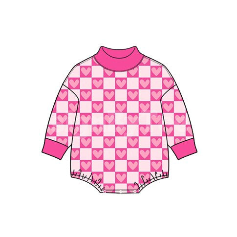Preorder moq 5 Baby Girls Pink Checked Hearts Valentines Rompers