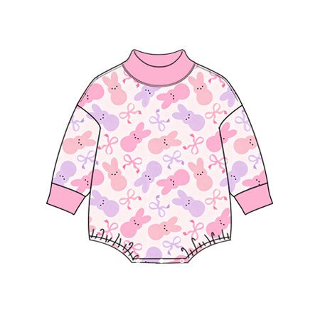 Preorder moq 5 Baby Girls Long Sleeve Colorful Bows Rabbits Easter Rompers