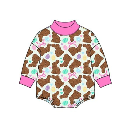 Preorder moq 5 Baby Girls Long Sleeve Bows Rabbits Eggs Easter Rompers