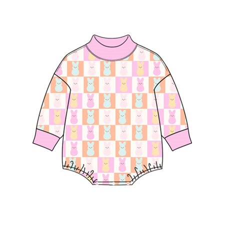 Preorder moq 5 Baby Girls Long Sleeve Colorful Rabbits Checked Easter Rompers