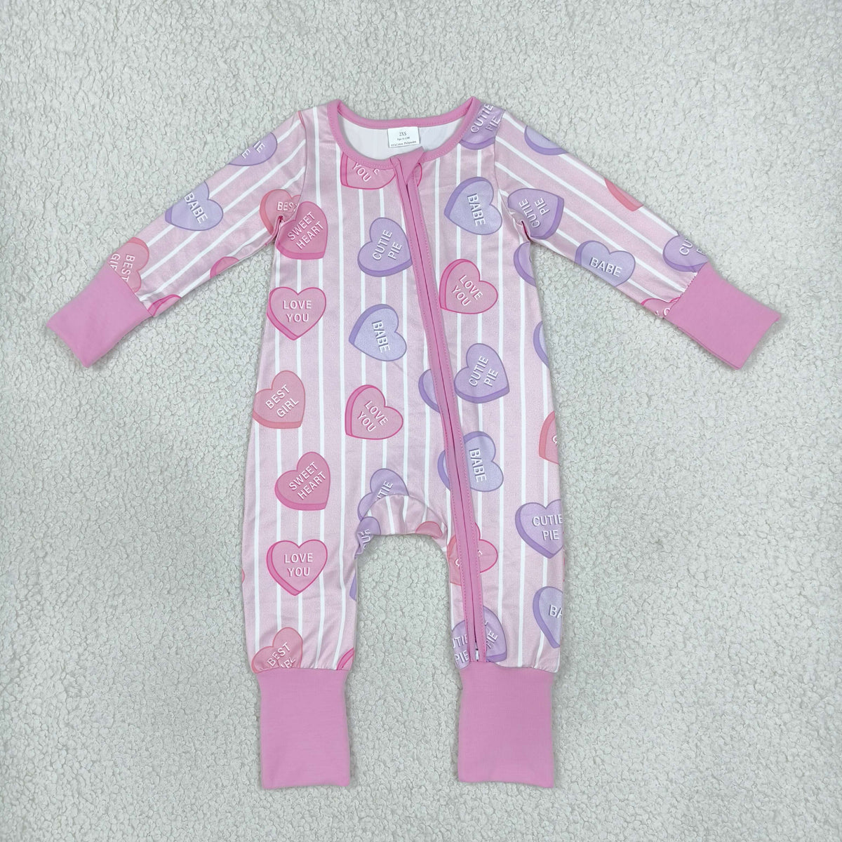 Sibling Baby Boys Girls Stripe Hearts XOXO Valentines Two Way Zip Convertible Rompers