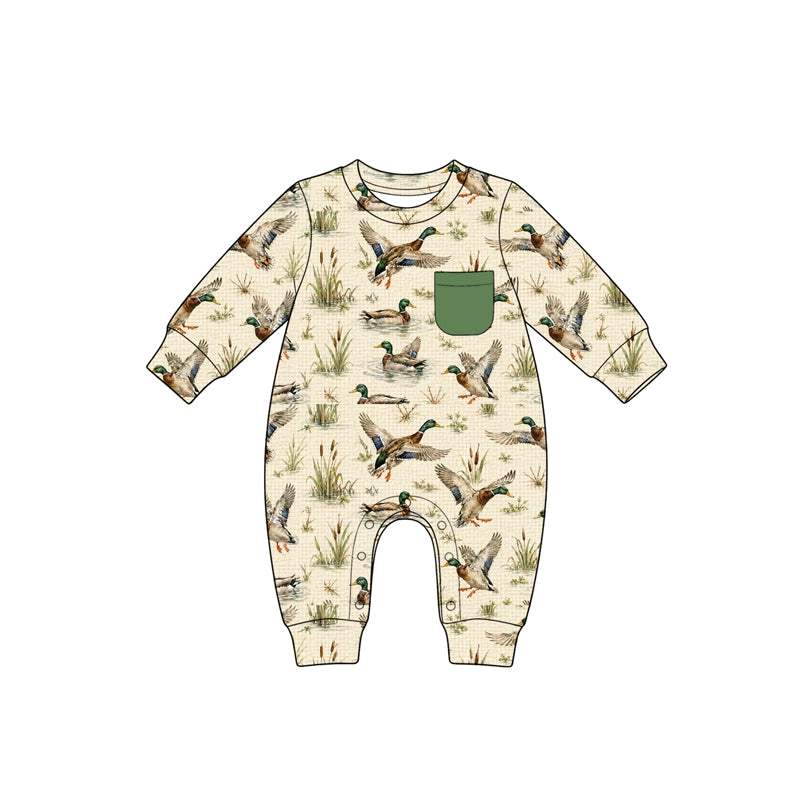 Preorder moq 5 Baby Boys Green Pocket Ducks Hunting Pant Romper