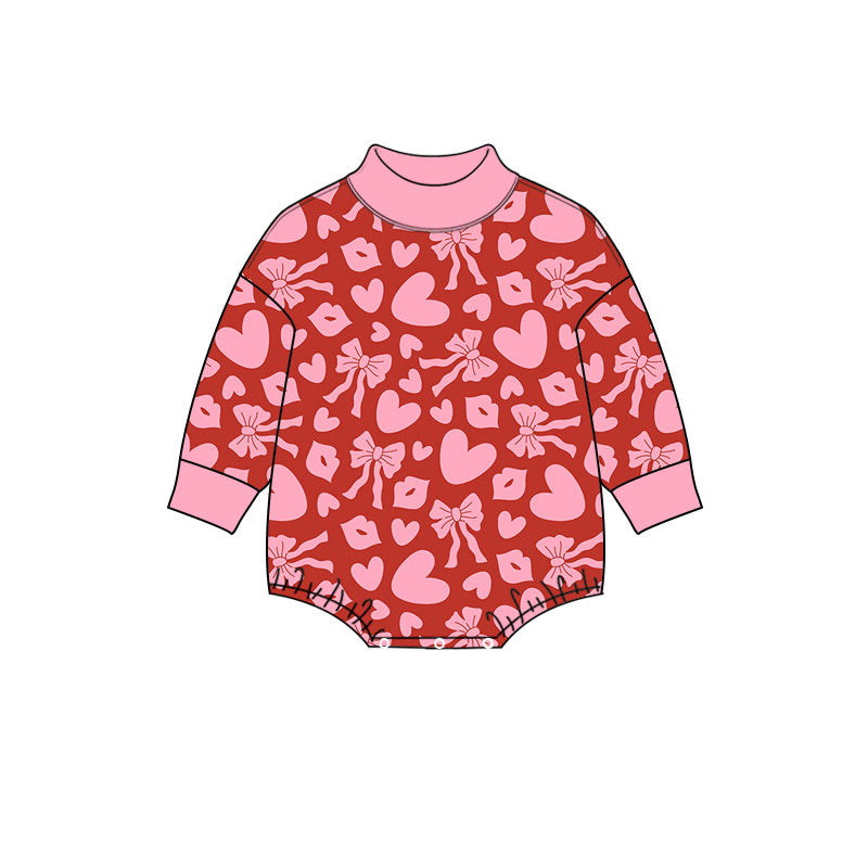 Preorder moq 5 Baby Girls Bows Hearts Valentines Choker Rompers