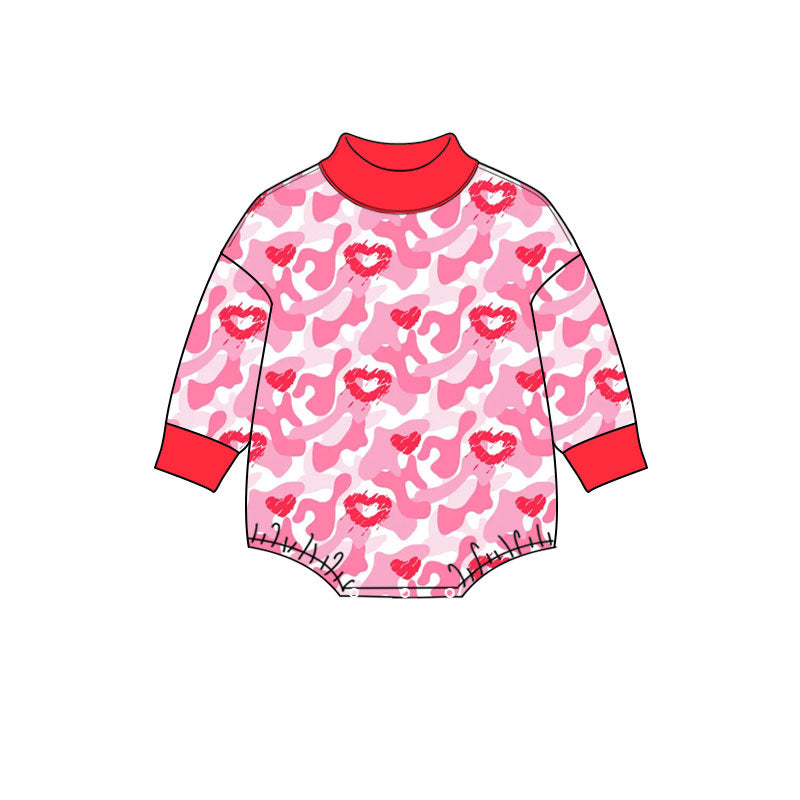 Baby Girls Long Sleeve Pink Hearts Camo Valentines Choker Rompers Preorder