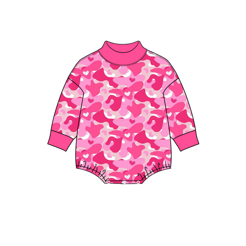 Baby Girls Long Sleeve Pink Hearts Camo Valentines Choker Rompers Preorder