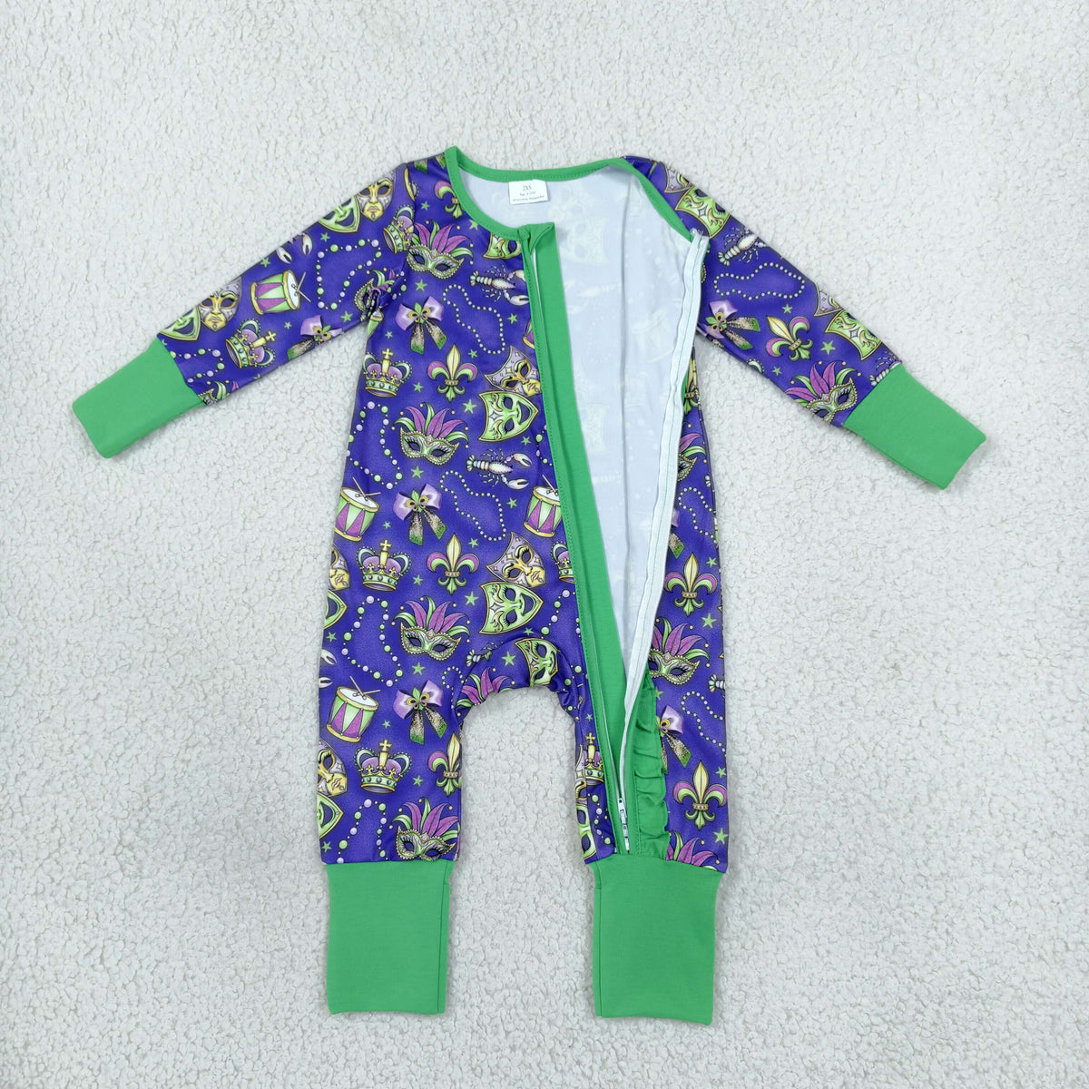 Baby Girls Mardigras Masks Two Way Ruffle Zip Convertible Rompers