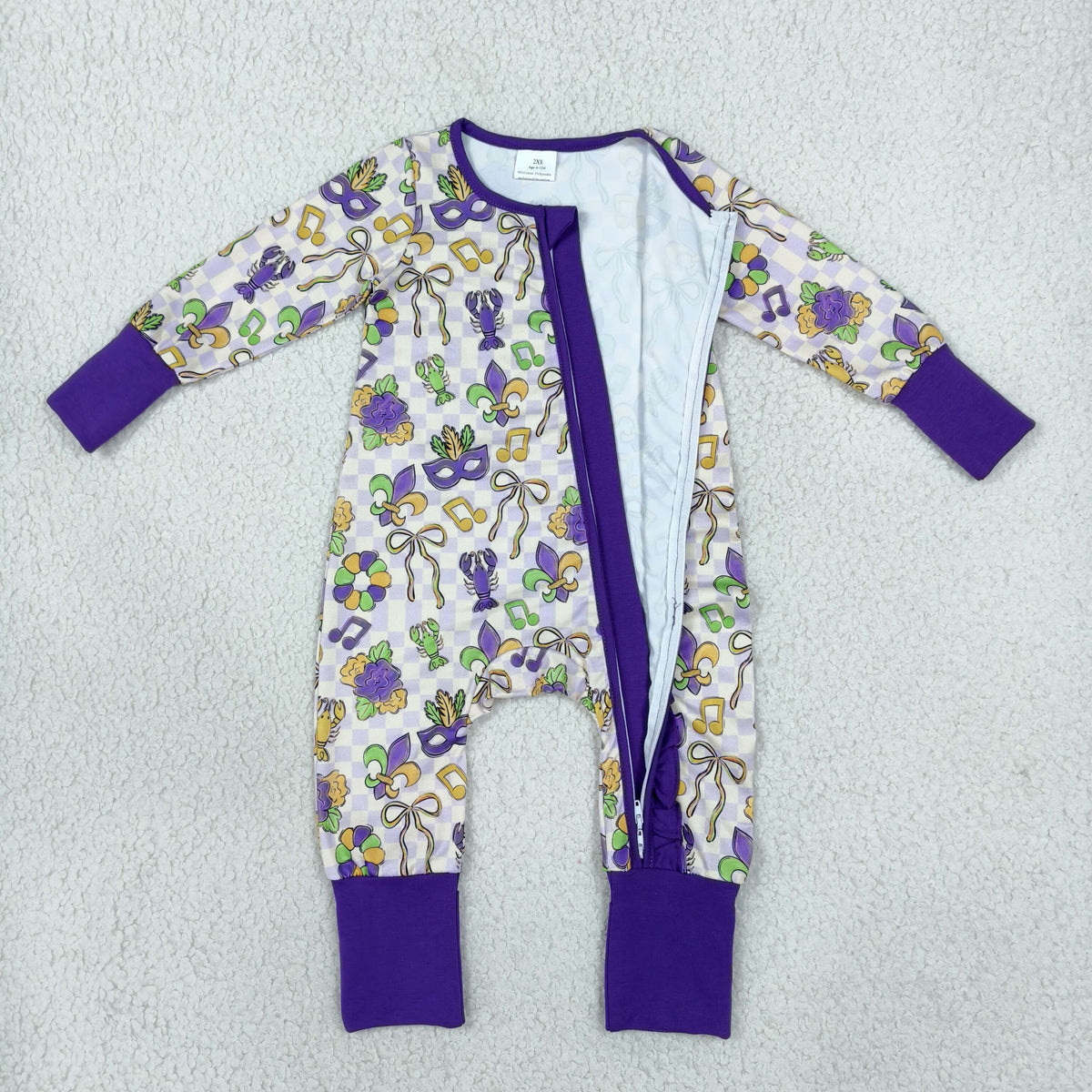 Baby Girls Mardigras Masks Two Way Ruffle Zip Convertible Rompers