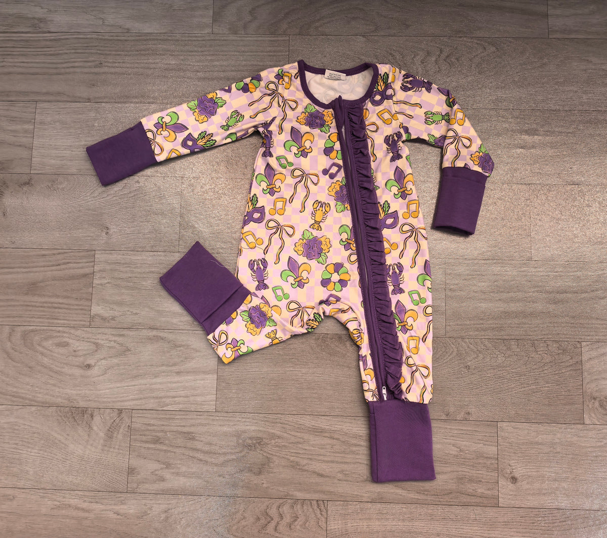 Baby Girls Mardigras Masks Two Way Ruffle Zip Convertible Rompers Preorder