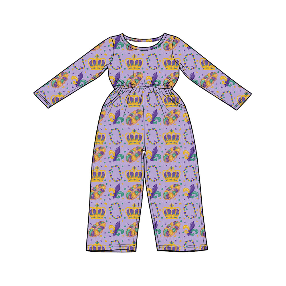Baby Girls Mardigras Crowns Donuts Anchors Pockets Pant Jumpsuits Preorder