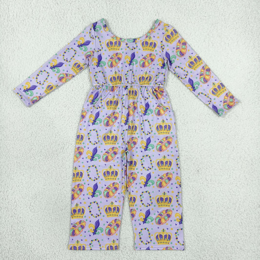 Baby Girls Long Sleeve Mardigras Crowns Donuts Anchors Pockets Pant Jumpsuits