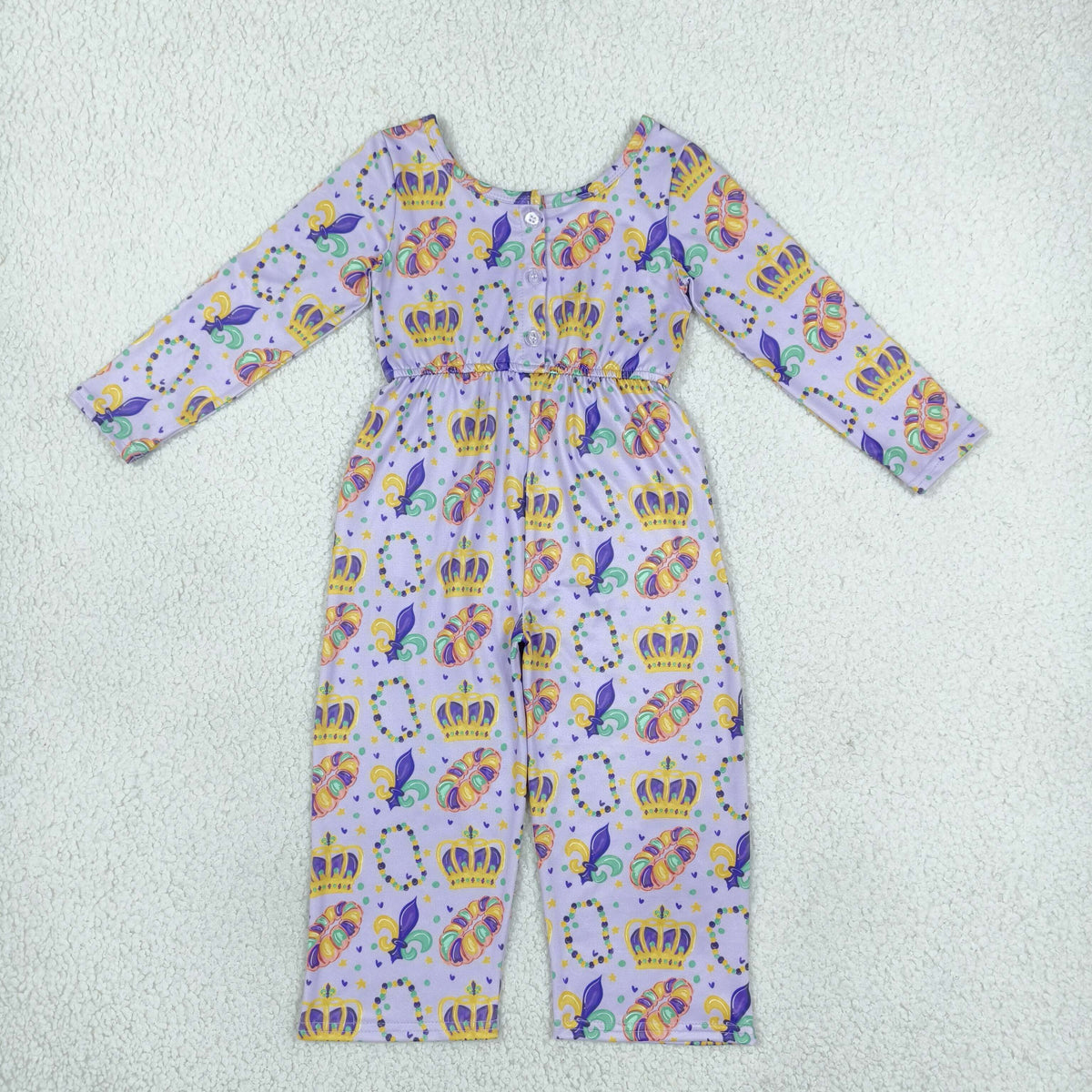 Baby Girls Long Sleeve Mardigras Crowns Donuts Anchors Pockets Pant Jumpsuits