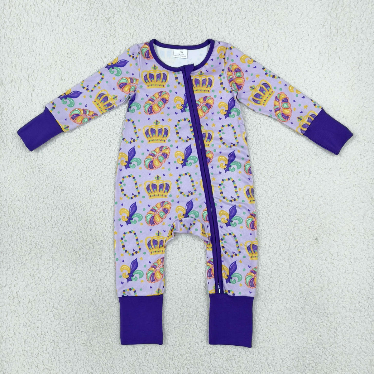 Baby Boys Mardigras Crowns Donuts Anchors Two Way Zip Convertible Rompers