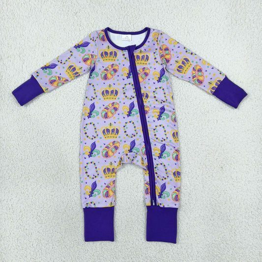 Baby Boys Mardigras Crowns Donuts Anchors Two Way Zip Convertible Rompers