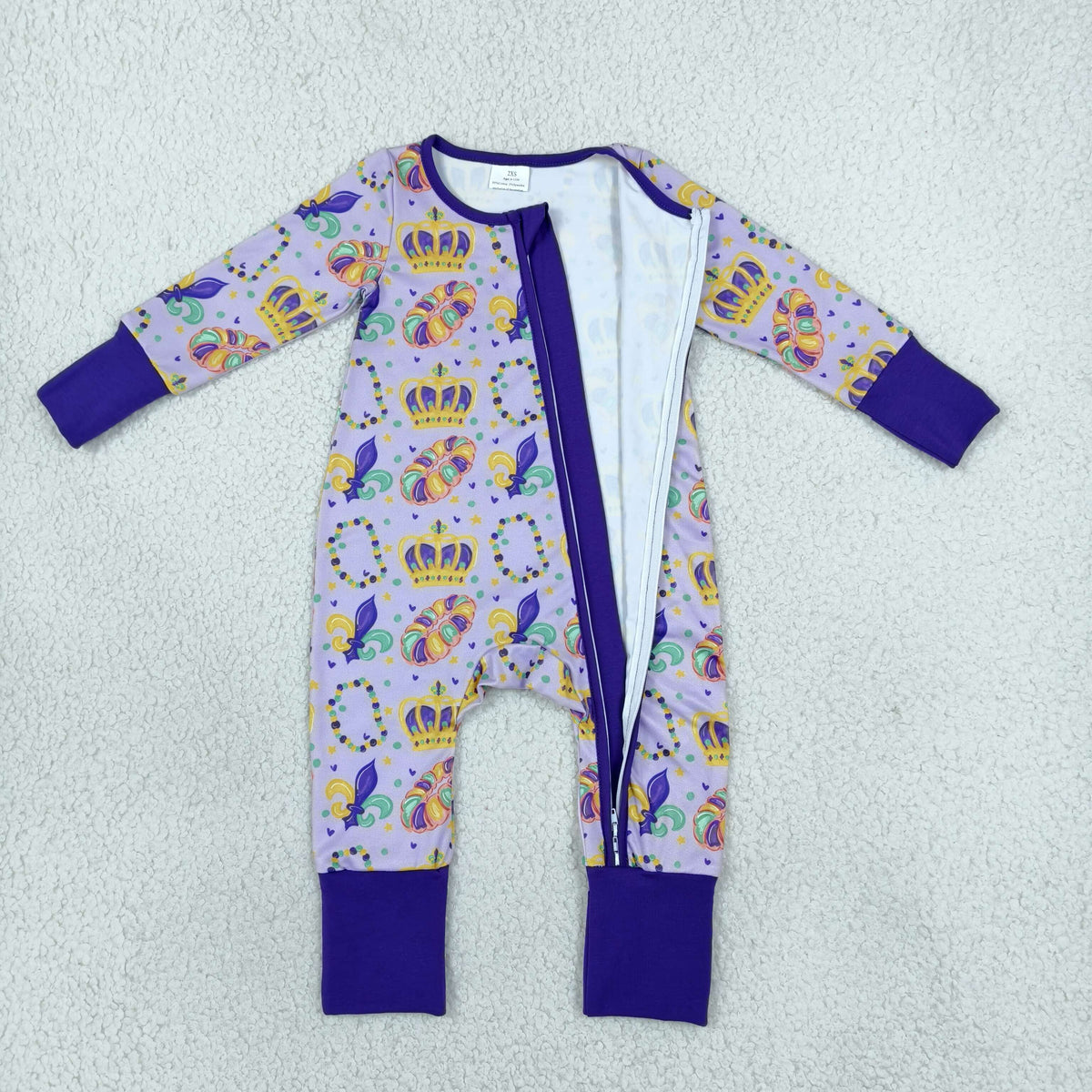 Baby Boys Mardigras Crowns Donuts Anchors Two Way Zip Convertible Rompers