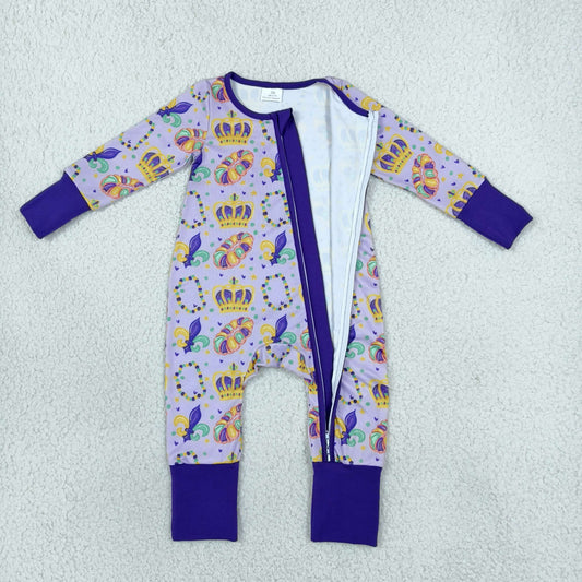 Baby Boys Mardigras Crowns Donuts Anchors Two Way Zip Convertible Rompers