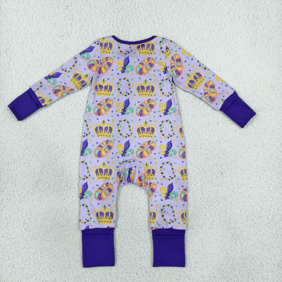 Sibling Baby Boys Mardigras Anchors Crowns Pajamas Set Zip Rompers
