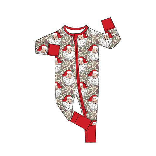 Baby Boys Khaki Camo Santa Christmas Two Way Zip Convertible Rompers Preorder