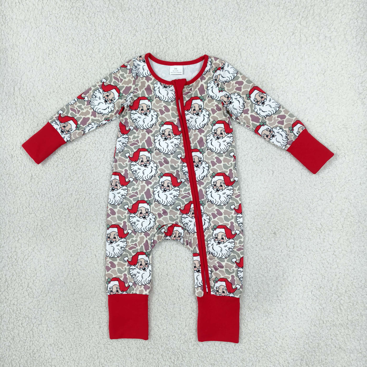 Sibling Baby Boys Girls Camo Santa Christmas Pajamas Zip Rompers